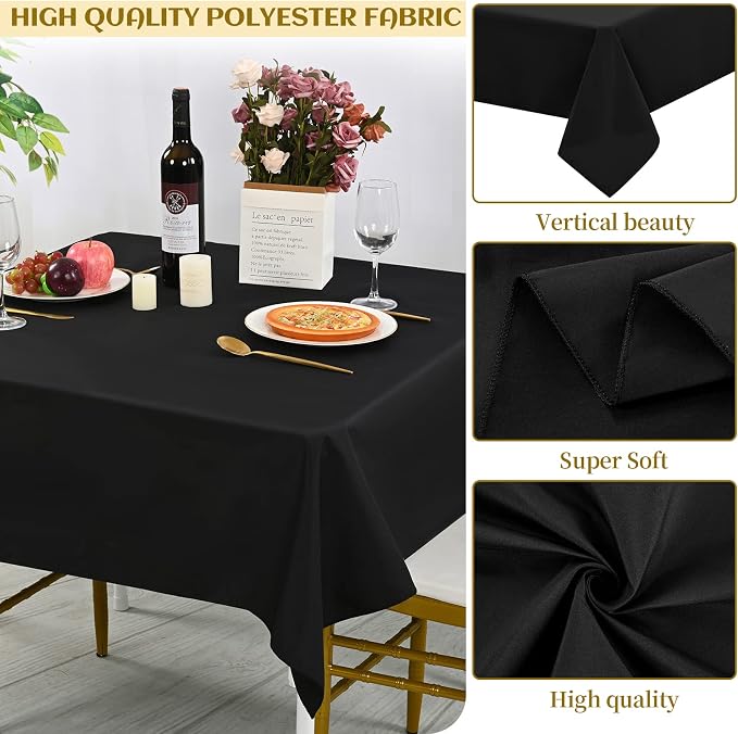 fani 10 Pack Square Tablecloth 52 x 52 Inch, Black Tablecloth for Square Table, Stain and Wrinkle Resistant Washable Polyester Table Cloth, Decorative Fabric Table Cover for Wedding Buffet Parties