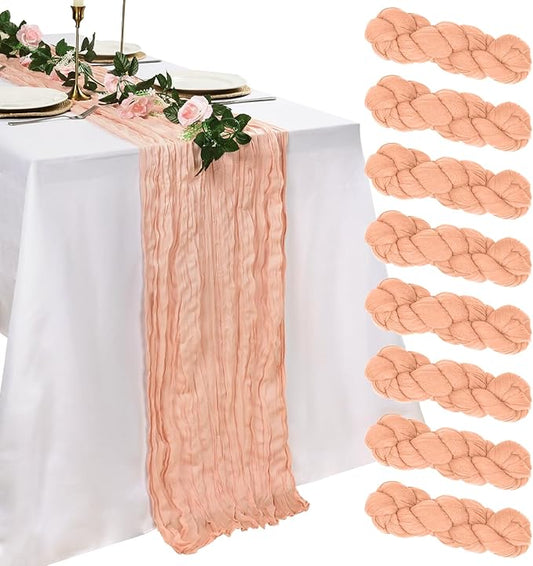 8 Pack Blush Pink Cheesecloth Table Runner 10ft Boho Gauze Fabric 120 Inch Cheese Cloth Table Runner Rustic Sheer for Holiday Baby Shower Party Décor Home Wedding Decoration