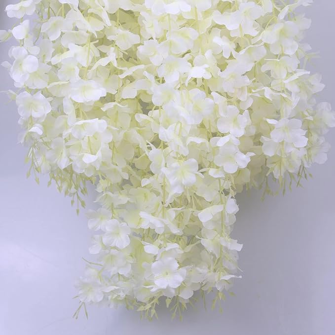 24 Pack Artificial Wisteria Hanging Flowers Fake Wisteria Flower Garland Silk Vines Rattan Decor for Home Wedding Arch Wall Garden Greenery Bedroom Outdoor Office Party Decoration (White)