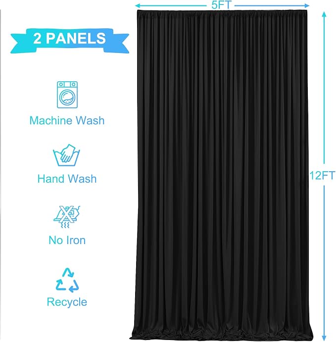 10x12 Black Backdrop Curtains for Wedding Party Wrinkle Free Backdrops Curtain Drapes Fabric Decorations Photo Back Drop Cloth for Baby Shower Photography Stage Reception 5ft x 12ft,2 Panels