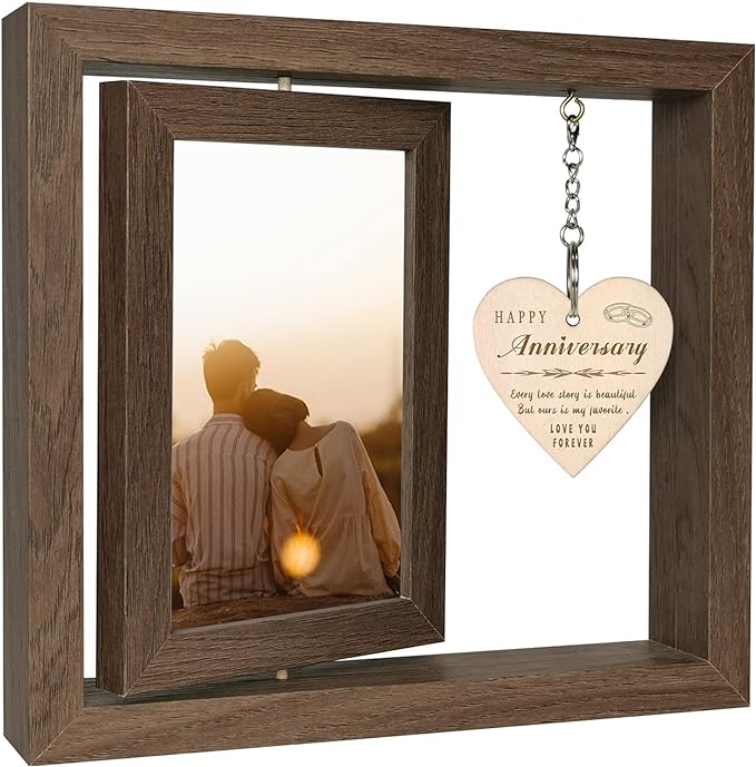 EYITUPC Happy Anniversary Picture Frame Gifts for Women, Rustic Wood Floating Wedding Anniversary for Her Him Wife Husband Men Couple Boyfriend Girlfriend Gifts