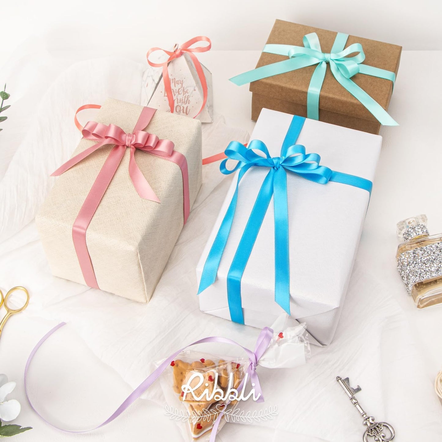 Ribbli Aqua Blue Double Faced Satin Ribbon,1/4” x Continuous 25 Yards,Use for Bows Bouquet,Gift Wrapping,Wedding Cards Decorating