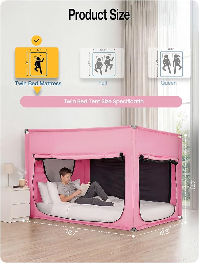 ANC POP Portable Bed Tent, Blackout Privacy Canopy with 3 Doors & Breathable Mesh, Large Space for Adults, Indoor Sleeping Shelter for Dorms/Shared Rooms