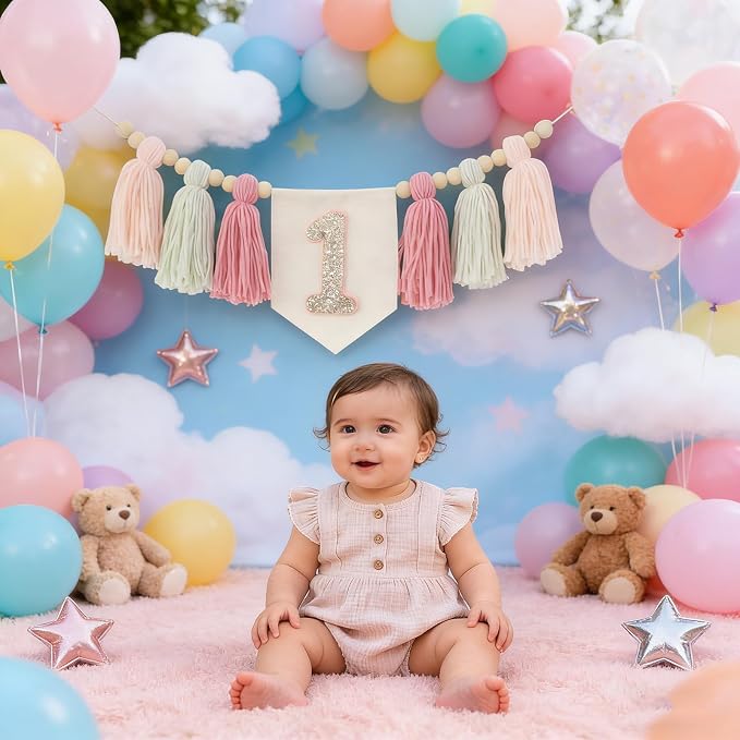 Handmade 1st Birthday High Chair Banner Birthday Decorations for Baby Boy with Garland Crown Hat Wild One Cake Topper Baby Photo Banner for Boy Wall Hangings Decorations
