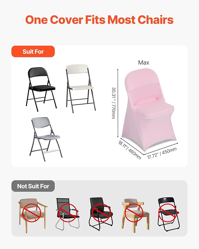 VEVOR Chair Covers, Polyester Spandex Chair Cover, Stretch Slipcovers for Wedding Party Dining Banquet Flat-Front Chair Covers (Pink-c, 50PCS)