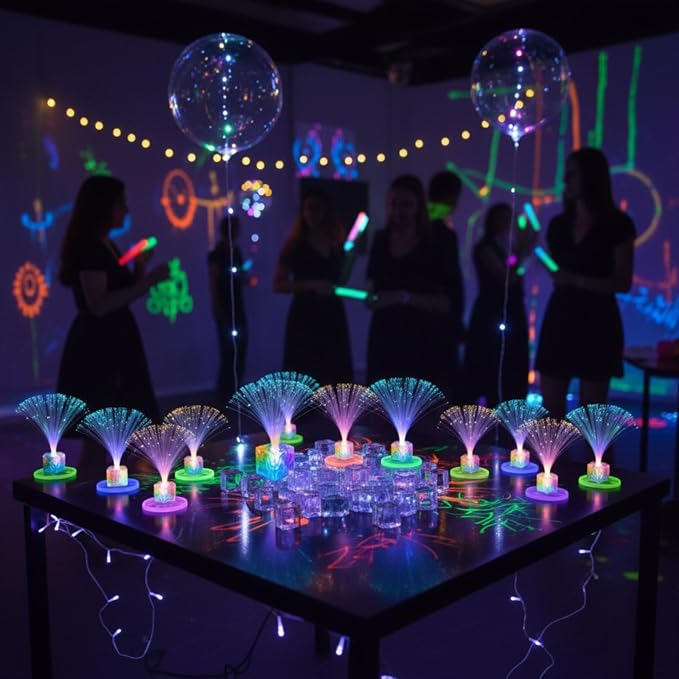Amylove 8 Pcs Mini Fiber Optic Lamp Bulk LED Light Color Changing Table Centerpiece Glow in The Dark Party Favors Supplies for Wedding Graduation Prom Birthday Disco Dance Decorations (6 Inch)