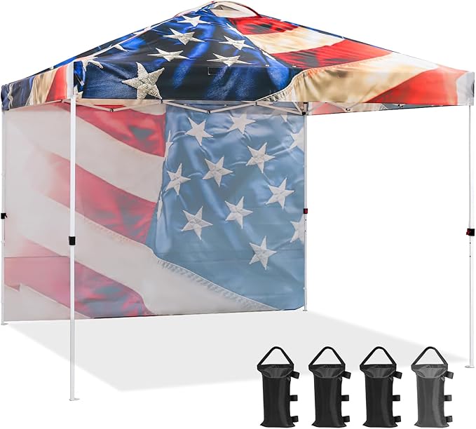 EAGLE PEAK Commercial Canopy 10x10 Pop Up Canopy Tent with 1 Sidewall, Easy Setup Heavy Duty Instant Event Shelter for Vendors & Markets, Outdoor Sun Shade, Stars and Stripes