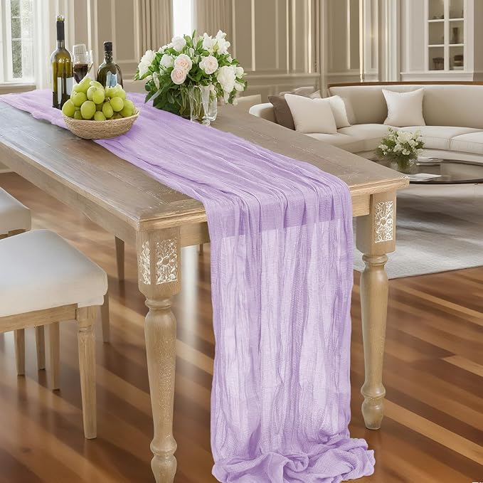 16 Pack Cheesecloth Table Runners 20" x 120", Boho Gauze Table Decor for Wedding, Bridal Shower, Birthday Party, Long Romantic Runner(Lavender)