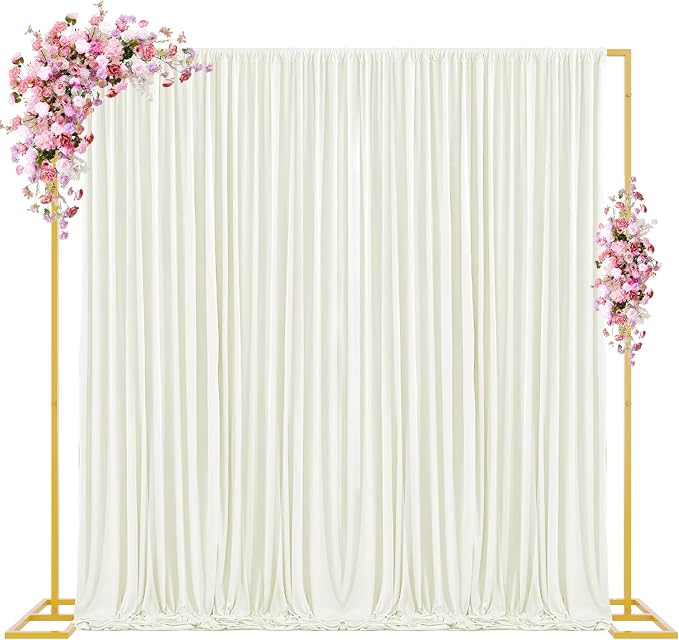 Wokceer 8FT Backdrop Stand with White Backdrop Curtain for Parties Pipe and Drape Kit with Base Adjustable Backdrop Stand Drape for Wedding Birthday Party Photo Booth Background Photography Decor