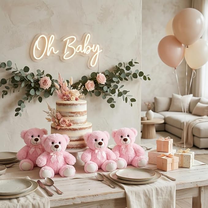 MaoGoLan 10Pcs Bulk Teddy Bears Stuffed Animals Baby Shower, Soft Small Stuffed Bears in Bulk, 13.5" Cuddly Mini Teddy Centerpiece,Wedding,Party,Engagement,Pink