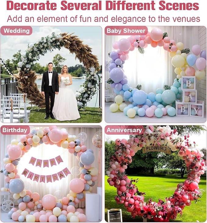 7 Ft Round Wedding Arch Stand with Metal Base for Flower Balloon Decoration, Circle Backdrop Stand Frame for Ceremony, Birthday Party, Baby Shower, Gold