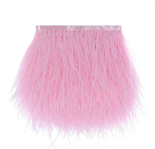 AWAYTR Ostrich Feather Trim Fringe - Satin Ribbon Dress Sewing Crafts Costumes Decoration Pack of 2 Yards (Pink)