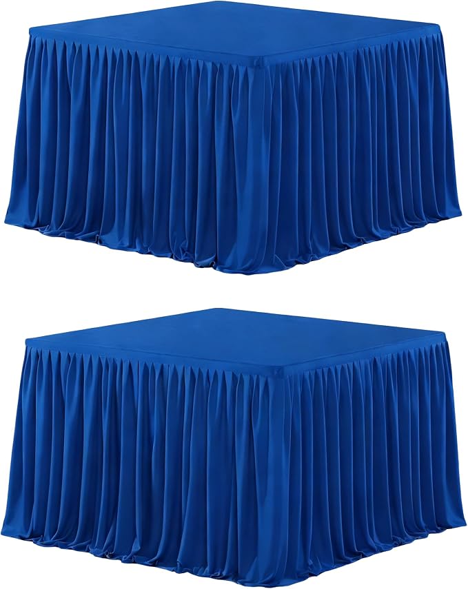 Wish Care 2 Pack Royal Blue Square Table Clothes for 2.8 Foot Tables, Polyester Fitted Tablecloths 2.8ft Stretch Table Cover for Wedding, Birthday, Parties, Trade Show, Craft Show