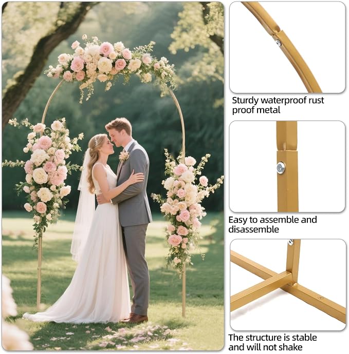 Metal Arch Backdrop Stand and Cover Set, 7.2 FT Balloon Arch Backdrop Stand Arch Covers Stretchy Backdrop for Birthday Party Baby Shower Wedding Ceremony Event Decorations