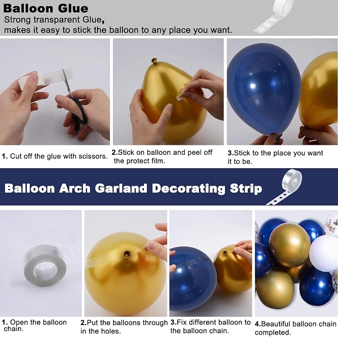 Blue and Gold Birthday Decorations for Men Women, Happy Birthday Decorations fo Boys Girls Party Decoration Backdrop & Tablecloth Balloons Arch Kit Confetti Balloons Foil Fringe Curtains Table Cover
