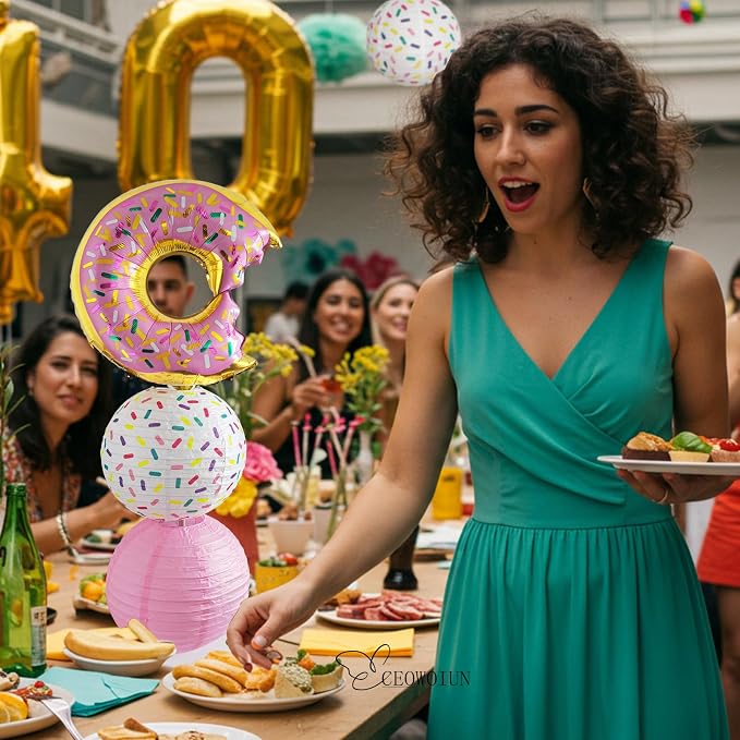 Donut Balloon Column Stand Kit And Paper Lantern 2 Sets 5.5 Feet with Reusable Metal Telescopic Design for Donut Parties, Birthday Decorations for Girls, Easter Decorations,Wedding