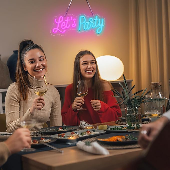 Lets Party Neon Sign for Party Wall Decor, Dimmable LED Neon Lights, Art Decorative Lights for Bachelorette Party, Engagement Party, Birthday Party, Living Room, Gamer Room Decor 11.81 x 4.72"