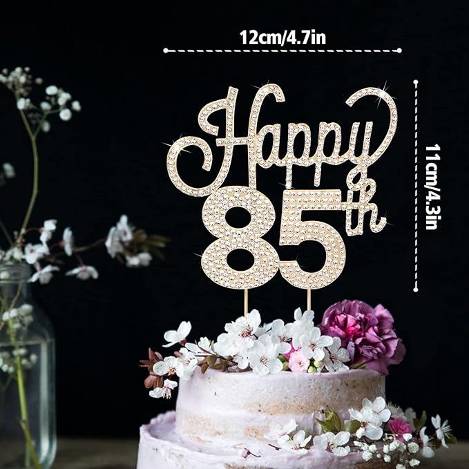 LINGTEER Happy 85th Birthday Gold Rhinestone Cake Topper - Cheers to 85th Birthday 85 Years Old Anniversary Party Cake Centerpieces Topper Decorations Gift Sign.