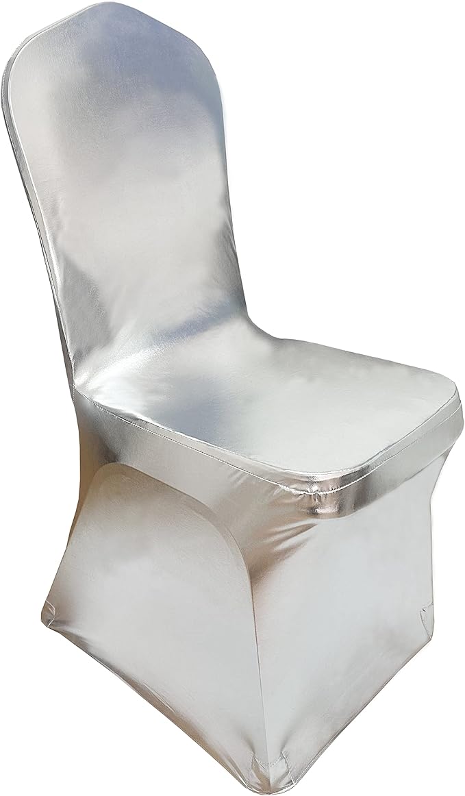 2pcs Stretch Polyester Spandex Dining Chair Cover Covers Slipcovers for Wedding Banquet Party (Metallic Silver, 2)