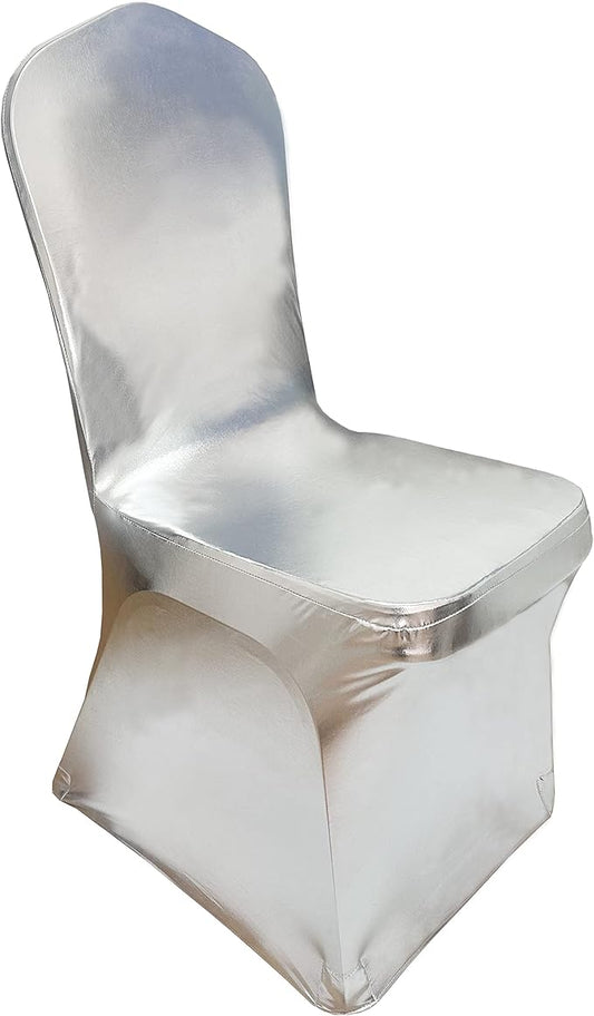 2pcs Stretch Polyester Spandex Dining Chair Cover Covers Slipcovers for Wedding Banquet Party (Metallic Silver, 2)