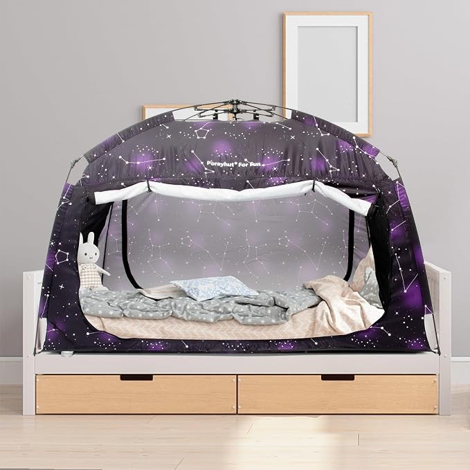 Indoor Instant Privacy Bed Tent for Sleeping,Quick Set-up Bed Canopies,Portable Bed Drapes with Large Space and 3 Doors (Starry, Twin)