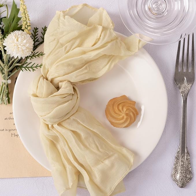 MLMC 40 Pack Cheesecloth Napkins Bulk Champagne Dinner Cloth Napkins 21"x21" Boho Reusable Napkins in Bulk for Bridal Shower Baby Shower Events Table Decor