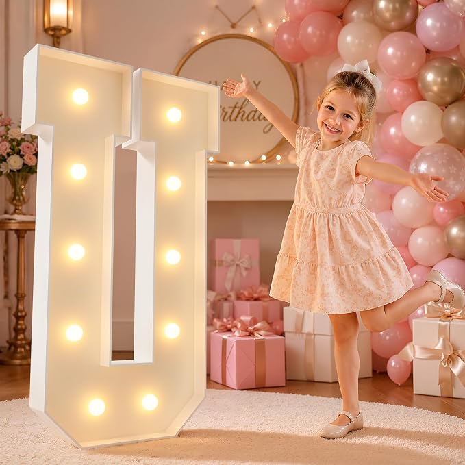 imprsv 4FT Marquee Light Up Letters for Birthday Party Decorations Large Marquee Letters for Wedding Event Bridal Shower Engagement Anniversarty Party Decor,Letter U