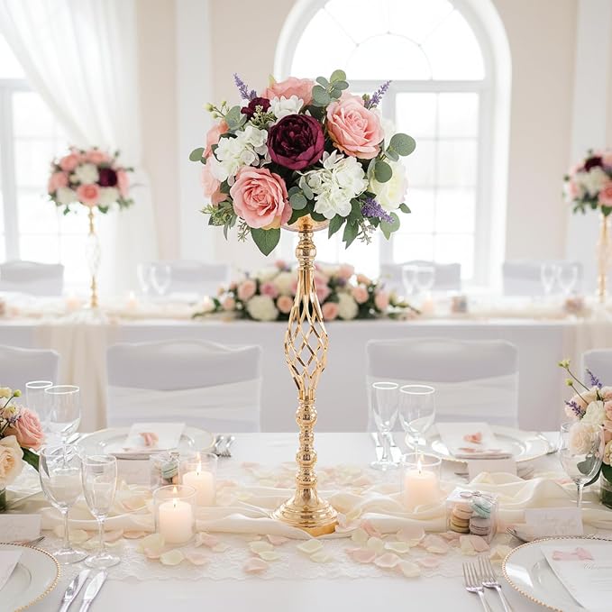Gold Wedding Vases for Table Centerpieces - Set of 10 Twist Candleholder Stands, Elegant Floral Arrangement Vases, Metal Centerpieces for Reception Table Wedding Road-Leading Home Decor