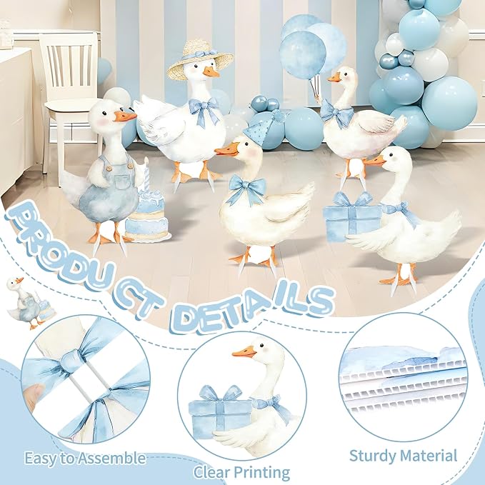 5Pcs Silly Goose Baby Shower Decorations, Blue Large Goose Cardboard Cutout Standup, Geese Birthday Party Sign for Photo Booth Props Backdrop Garden Entrance Decor Cartoon Party Supplies