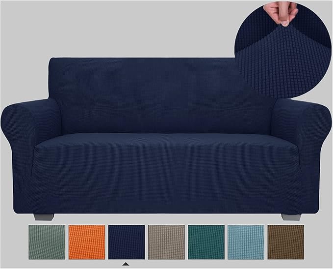 JIVINER High Stretch Couch Covers for 3 Cushion Couch 1-Piece Extra Large Sofa Covers with Elastic Bottom Anti Slip Elastic Sofa Slipcover Furniture Protector for Pets (Navy Blue, XL Sofa)