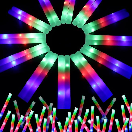 wellent 107 PCS LED Foam Glow Sticks Bulk, Glow in the Dark Party Supplies with 3 Modes Colorful Flashing, Neon Party Favors for Birthday, Wedding, Carnival, Concert, New Year