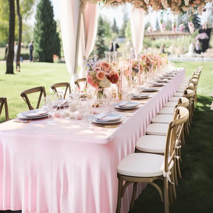 2 Packs Baby Pink Spandex Tableclothes for 8 Foot Rectangle Table, Spandex Table Covers 8FT Stretch Table Skirts Rectangle Wrinkle Free Fitted Table Cover for Event, Wedding, Banquet & Parties