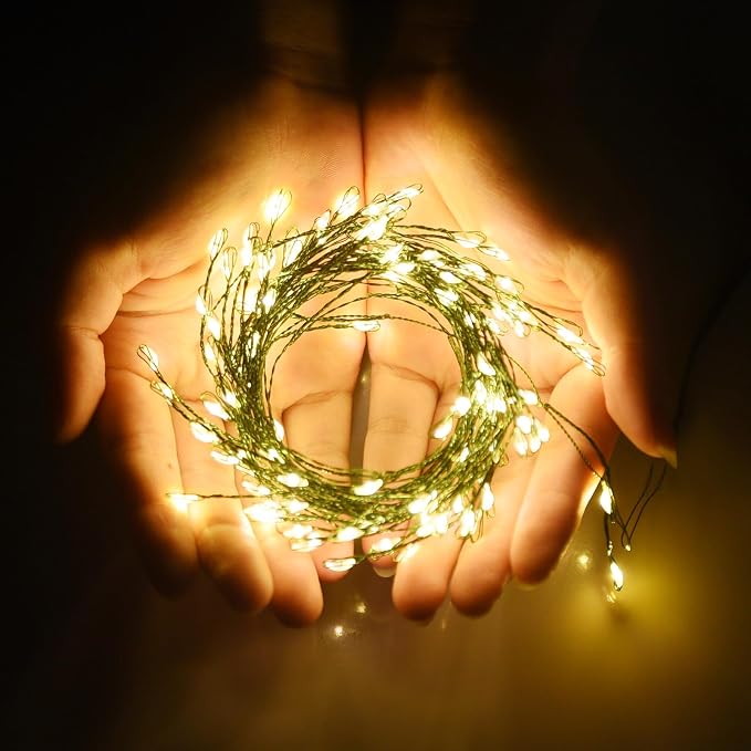 Dailyart Fairy Lights Plug in 200 Led Fairy Light with Remote 10Ft Firecracker String Lights with Timer 8 Modes Christmas Lights for Bedroom Wreath Party Window Wedding Tree Decoration Green Wire