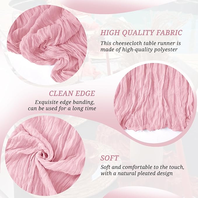 6 Pack Light Pink Cheesecloth Table Runner 21x120 Inches, Boho Gauze Rustic Semi Sheer Cheese Cloth Table Runners for Easter Wedding Bridal Baby Shower, Birthday Party, Long Farmhouse Table Decor