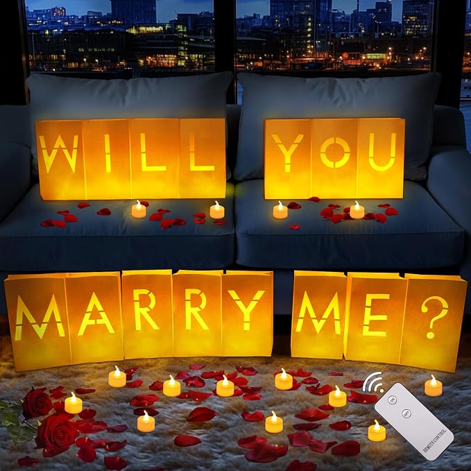 Will You Marry Me Sign Marry Me Light Up Letters with 24 LED Lights Candles | Marry Me Sign Proposal Decorations with Remote Control for Favorite People Outdoor Indoor
