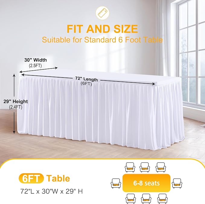 Wish Care 2 Pack White Rectangle Table Clothes for 6 Foot Tables, Polyester Fitted Tablecloths 6t Stretch Table Cover for Wedding, Birthday, Parties, Trade Show, Craft Show