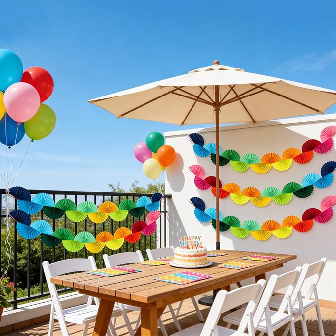 3 Pack Paper Fans Garland, 15.6ft Rainbow 3D Paper Fan Background Ceiling Hanging Decorations for Birthday Party Bachelorette Wedding Party Supplies