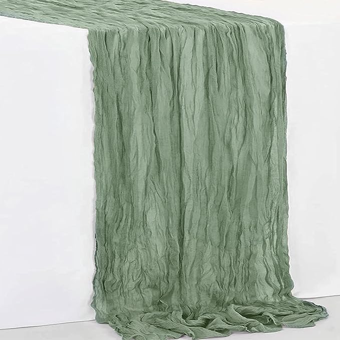 12 Pack Sage Green Cheesecloth Table Runner 35x120 Inch 10Ft Rustic Gauze Cheese Cloth Table Runner Sheer Cheesecloth Table Runners for Wedding Party Bridal Shower Decoration