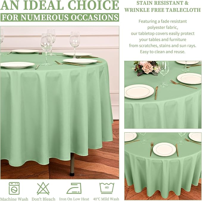 Showgeous 4 Pack Sage Green Round Tablecloth 120 Inch Polyester Table Cloth for Tables - Washable Decorative Fabric Covers for Wedding, Dining, Party, Banquet