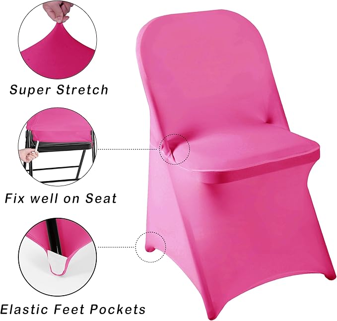 36 PCS Waterproof Stretch Spandex Folding Chair Covers, Dining Room Chair Slipcovers Protector for Wedding, Banquet, Party, Holidays, Celebration and Decoration（Fuchsia）