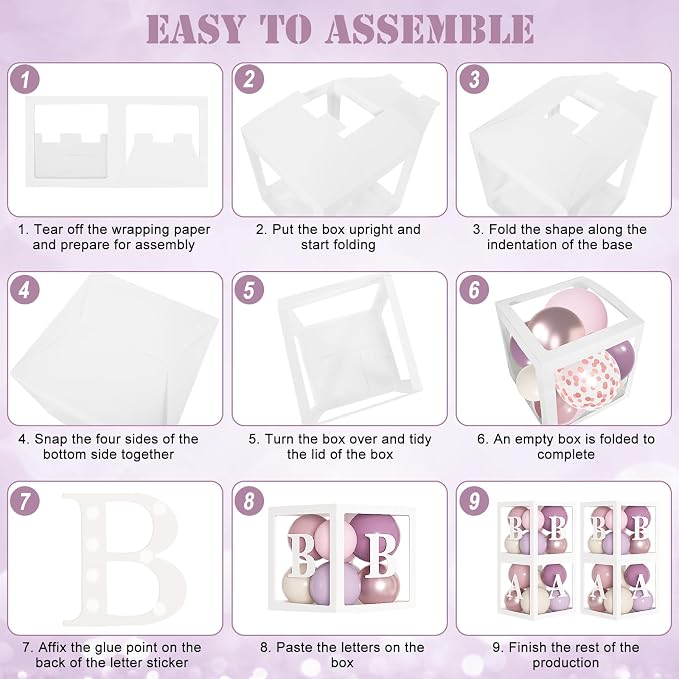 Amandir 153Pcs Purple Baby Shower Decorations for Girl, Double-stuffed Pink Purple Balloon Arch Kit Baby Boxes with Letter Foil Butterfly Balloons Sticker for Birthday Wedding Party Supplies