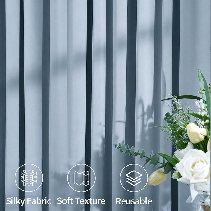 40ftx12ft Dusty Blue Backdrop Curtains for Parties, Wrinkle Free Polyester Photo Backdrop Drapes 8 Panels 12 ft Long Back Drop Cloth Drapery for Wedding Birthday Photography Background Party