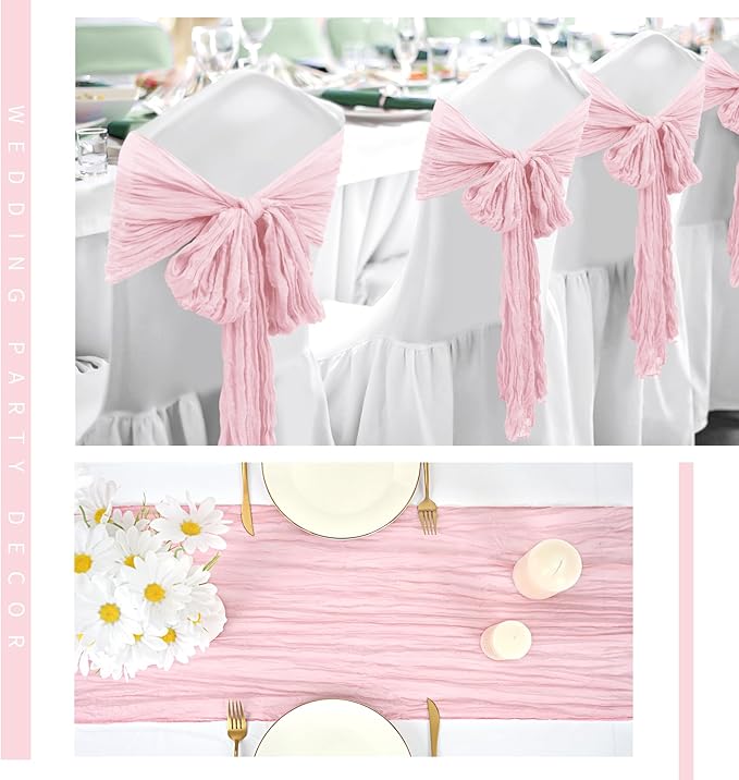 24 Pack Cheesecloth Table Runner 20 x 120 inch Cheese Cloth Table Runner Bulk, Romantic Boho Sheer Gauze Fabric Table Runners for Wedding Reception, Party, Bridal Shower Table Decor(Light Pink)