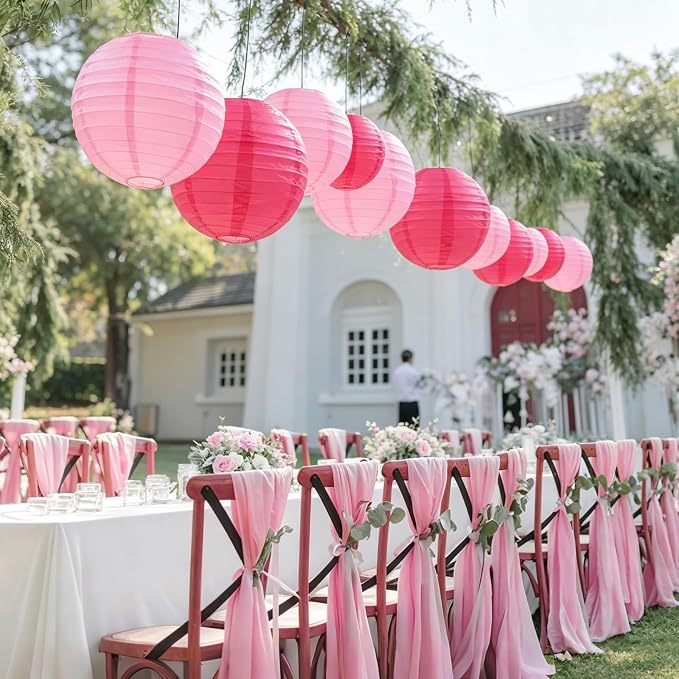 20Pcs Paper Lanterns Decorative, Hot Pink Round Hanging Paper Lanterns Decorations for Rustic Party Bridal Shower Wedding Birthday Home Decor