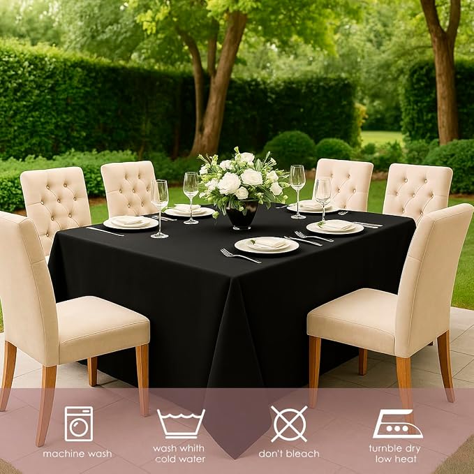 10 Pack 60 x 102 Inch Black Rectangle Tablecloth, Polyester Fabric Washable Table Cloth for Home, Party, Wedding or Restaurant Use