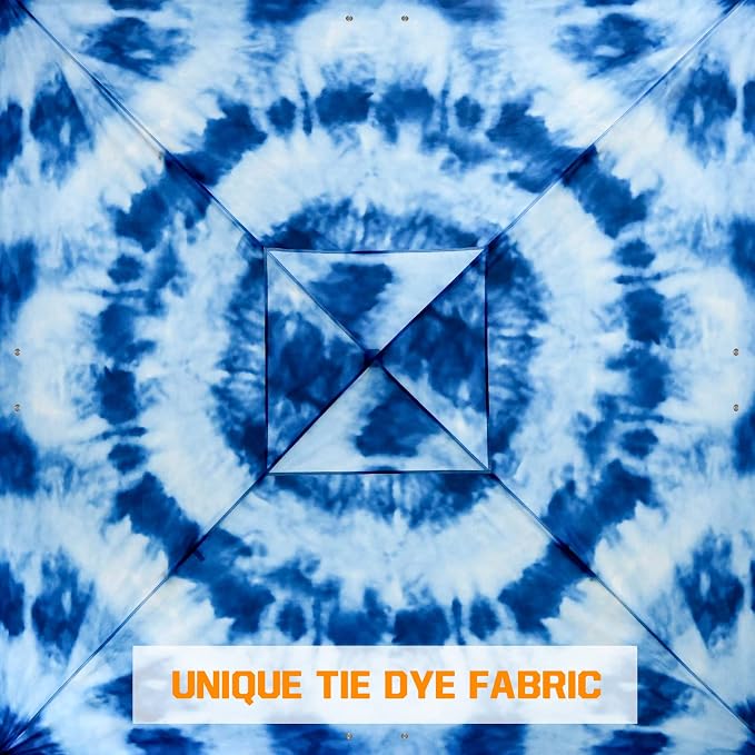 EAGLE PEAK Pop Up Canopy Tent with Wheeled Carry Bag, 8 Stakes, 4 Ropes, 4 Weight Bags, Easy Set Up Tent Canopy, 10x10 ft, 100sqft of Shade, Tie Dye Blue