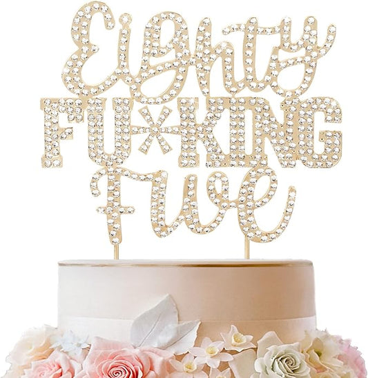 LINGTEER Eighty Five Funny Gold Rhinestone Cake Topper - Cheers to 85 Years Old,Happy 85th Birthday Party Cake Centerpieces Topper Decorations.