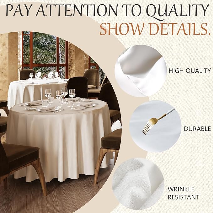 90x90 Table Cloth - 8 Pack Round White Washable Stain and Wrinkle Resistant Polyester Table Cover for Dining Tables, Various Parties and Camping (White)