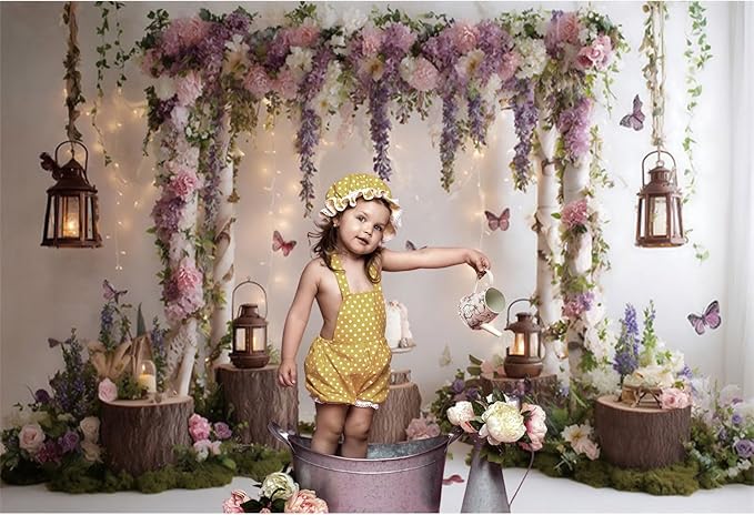 Baocicco Rustic Flower Wall Backdrops 15x10ft Farmhouse Wedding Background Photography Baby Shower Bridal Shower Backdrop Purple Floral Wooden Butterfly Backdrop Kids Adults Portraits Studio Props
