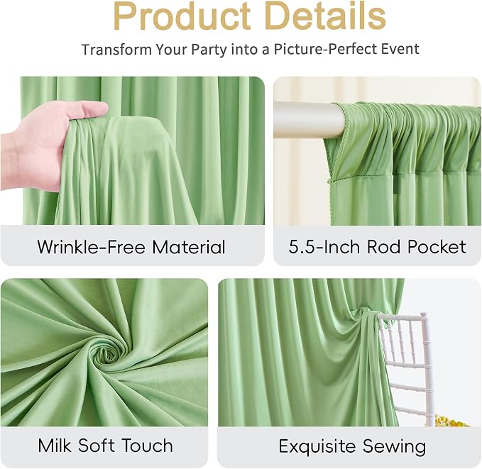 10x10ft Sage Green Photo Backdrop Curtains for Parties Birthday Wrinkle Free Polyester Photoshoot Curtains Drapes Backdrop for Wedding Baby Shower Graduation Photography Background 2 Panels 5x10FT